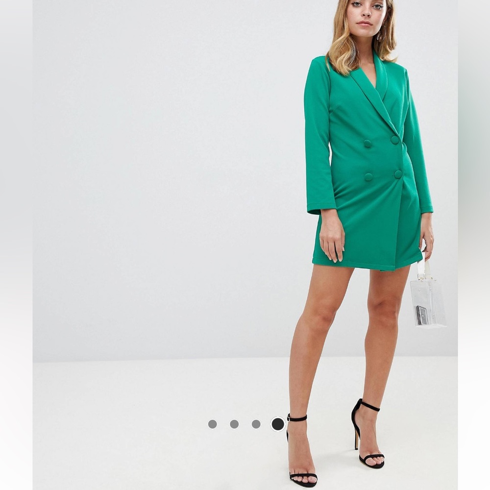 Petite tuxedo mini dress with long sleeves in green